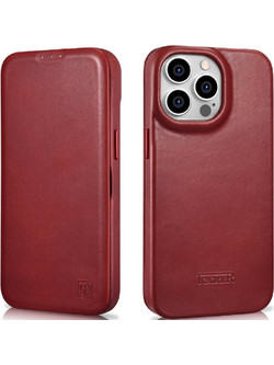iCarer CE Oil Wax Premium Leather Folio MagSafe Book Red (iPhone 14 Pro)