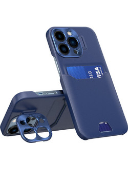 Leather Stand Case case for iPhone 14 Pro cover card wallet with stand blue