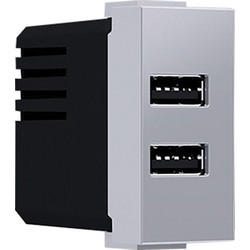 Acaelec Modys Πρίζα Τροφοδοσίας 2xUSB 1 Στοιχείου1P IP20 230V 50Hz 0.3A 5V DC 2.4A Ασημί (10101412825)