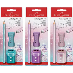ΣΕΤ ΓΡΑΦΗΣ FABER CASTELL 2 ΜΟΛΥΒΙΑ ΓΟΜΑ ΚΑΙ ΞΥΣΤΡΑ ROLL-ON SPARKLE II ΣΕ 3 MΕΤΑΛΛΙΚΑ ΧΡΩΜΑΤΑ 118282