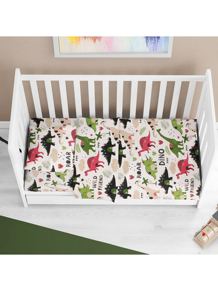 Dimcol Dinosaur 518 Βρεφικό Σεντόνι Λίκνου Βαμβακερό 80x110 Multicolor