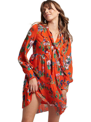 Superdry Studios Off Duty Mini Καθημερινό Φόρεμα Floral Πορτοκαλί W8011329A