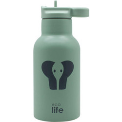 Ecolife Kids Animals Elephant Παιδικό Μπουκάλι Θερμός Ανοξείδωτο BPA Free με Καλαμάκι Πράσινο Mint 350ml