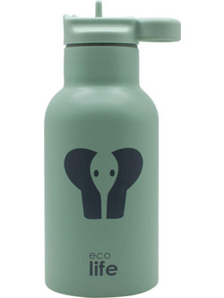 Ecolife Kids Animals Elephant Παιδικό Μπουκάλι Θερμός Ανοξείδωτο BPA Free με Καλαμάκι Πράσινο Mint 350ml