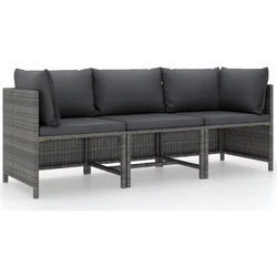 Τριθέσιος Καναπές Εξωτερικού Χώρου Rattan Γκρι 60x60x60cm 313499