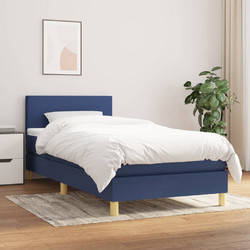 vidaXL Κρεβάτι Boxspring Μονό Υφασμάτινο Μπλε με Στρώμα 90x190cm 3140423