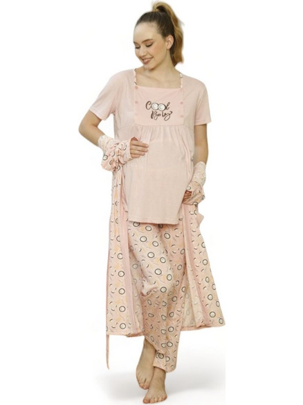 Πιτζάμα εγκυμοσύνης με ρόμπα Pijamood Cool Baby ροζ PJMD9624-Ροζ