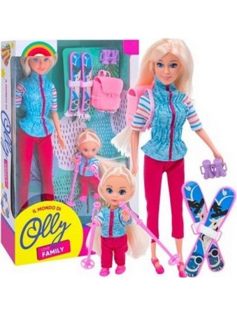 Globo Olly Family Κούκλα με Παιδάκι & Σετ Σκι