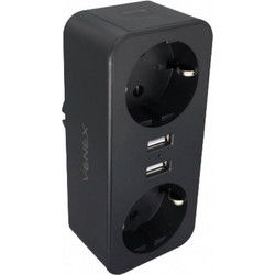 Ταφ Venex (TB2U2E) - 2x Schuko, 2x USB - Μαύρο TB2U2E