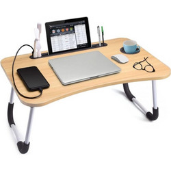 Δίσκος κρεβατιού τραπεζάκι laptop, πτυσσόμενο, με ξύλινη επιφάνεια και μεταλλικά πόδια, 60x28x40 cm
