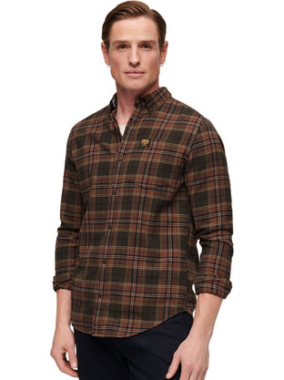 Superdry Ανδρικό Πουκάμισο Βαμβακερό Καρό Μακρυμάνικο Κανονική Γραμμή Καφέ M4010727A-6BC