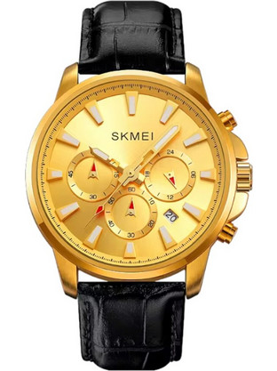 Skmei Ανδρικό Ρολόι με Μαύρο Δερμάτινο Λουράκι 2071 Gold