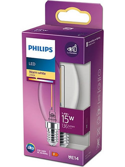 Philips E14 LED Warm White Filament Candle Bulb 1.4W LPH02423