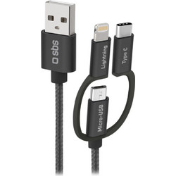 SBS Data Cable Mfi 3 Ιν 1 Type C / Micro Usb / Lightning 1.2m Black - (CABLEUSBIP531B)
