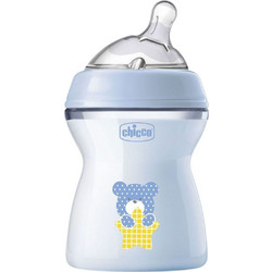 Chicco Natural Feeling Πλαστικό Μπιμπερό με Θηλή Σιλικόνης κατά των Κολικών 2m+ Ciel Bear 250ml