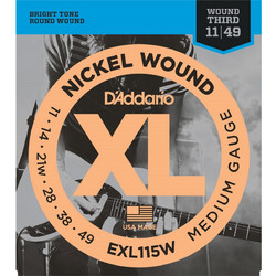D'Addario EXL115W Σετ 6 Χορδές Ηλεκτρικής Κιθάρας Nickel Plated Steel 11-49" Medium Tension