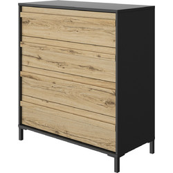 Mimizan Συρταριέρα Με 4 Συρτάρια 94x45x104εκ. Helvezia Oak/Black