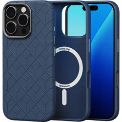 Θήκη iPhone 16 Pro Spacecase Classy Mag Σκληρή από Οικολογικό Δέρμα με MagSafe - Dark Blue (5905719112110)