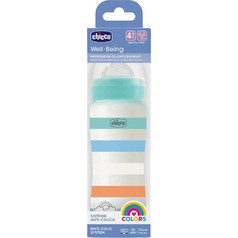 Chicco Well Being Πλαστικό Μπιμπερό με Θηλή Σιλικόνης κατά των Κολικών 4m+ Boy Ciel/Orange 330ml