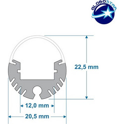 GloboStar(R) 70817-1M Κρεμαστό Προφίλ Αλουμινίου Ανοδιωμένο με Οβάλ Λευκό Οπάλ Κάλυμμα για 1 Σειρά Ταινίας LED Πατητό - Press On 1 Μέτρο 70817-1M