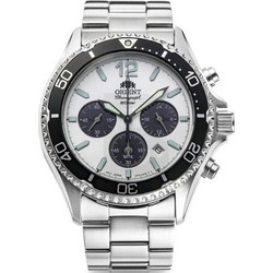 Orient Mako Ανδρικό Ρολόι Χρονογράφος Solar με Ασημί Μεταλλικό Μπρασελέ RA-TX0203S10B