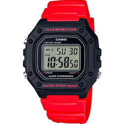 Casio Standard Ψηφιακό Ανδρικό Ρολόι Χρονογράφος με Κόκκινο Καουτσούκ Λουράκι W-218H-4BVEF
