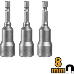 Καρυδάκια Μαγνητικά Impact 1/4" Hex 8mm 65mm Σετ 3 Τεμ. AMN0831 INGCO