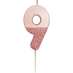 Kεράκι Nούμερο 9 Pοζ Xρυσό Mε Glitter Talking Tables