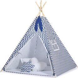 MINI Set: Teepees tent+play mat + decorative feathers- Chevron navy blue