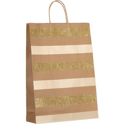 Τσάντα Δώρου Kraft Χρυσές Foil Glitter Ρίγες 32.5x10x45cm