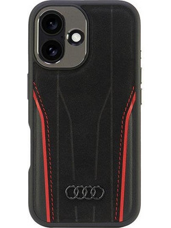 Audi Genuine Leather MagSafe iPhone 16 6.1" black-red hardcase AU-TPUPCMIP16-R8/D3-RD