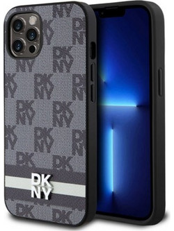 DKNY PU Leather Checkered Pattern & Stripe Θήκη Δερματίνης για iPhone 12 / 12 Pro Μαύρο
