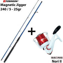 Robinson Magnetic Jigger + Sensei Nori II 20 Σετ Καλάμι Ψαρέματος για Spinning Δίσπαστο 2.4m με Μηχανισμό 5-25gr