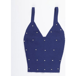 SILVIANHEACH VEST TOP ROPALIA Μπλούζα Αμάνικη μπλε crop top διακοσμητικά strass slim fit γραμμη