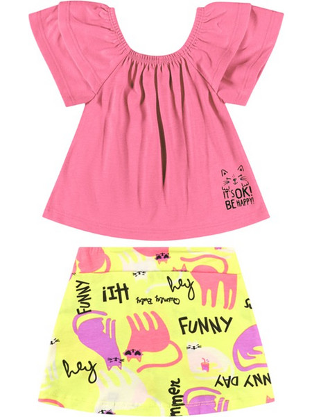 Quimby Set - Single jersey blouse and elastane jersey sho (34145 Neon Pink) Ροζ - Κίτρινο Κορίτσι Collection SU25