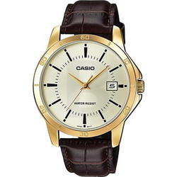 Casio Ανδρικό Ρολόι με Καφέ Δερμάτινο Λουράκι MTP-V004GL-9A