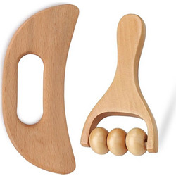 Ξύλινα Εργαλεία Μασάζ Gua Sha & Roller Face & Body Wood Massage Set