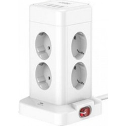 Πολύπριζο Ασφαλείας Κύβος 2500w 4 Θέσεων με 4 θύρες USB 10A και Διακόπτη ON/OFF