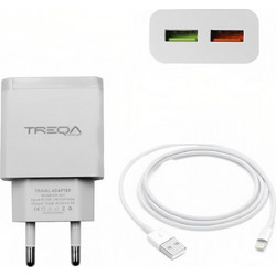 Treqa CH-631-L Φορτιστής με Καλώδιο Lightning με 2 Θύρες USB-A White