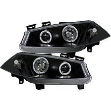 Φανάρια εμπρός Renault Megane (2002-2005) angel eyes, μαύρα , με λάμπες (Η1) - σετ 2τμχ