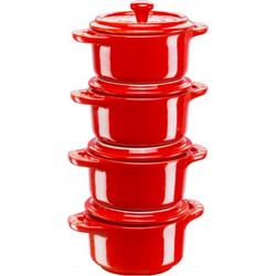 Staub Mini Cocotte Set 4-Piece round, Ceramic, Cherry Red