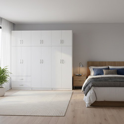 Ντουλάπα εξάφυλλη με πατάρι Athos I pakoworld λευκή 240x42x240εκ