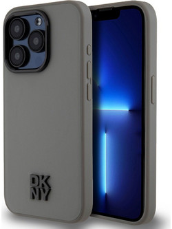 DKNY PU Leather Stack Logo Magsafe Case for iPhone 15 Pro Grey - (DKHMP15LPSMCSLE)
