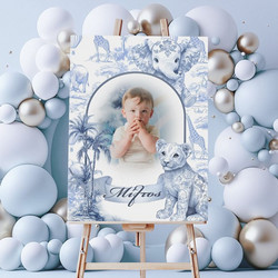Καμβάς Βάπτισης Με Φωτογραφία - Blue Toile Ζώα Της Ζούγκλας