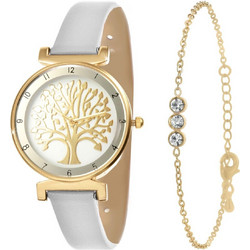 So Charm Tree of Life Γυναικείο Ρολόι με Χρυσό Λευκό MF468B+BS4274D