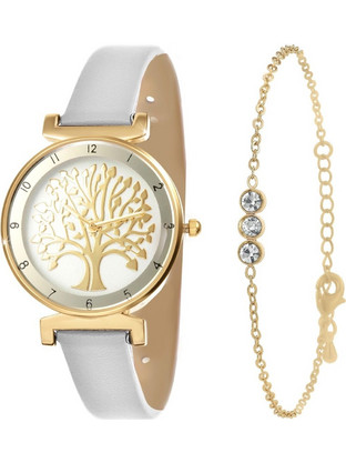 So Charm Tree of Life Γυναικείο Ρολόι με Χρυσό Λευκό MF468B+BS4274D