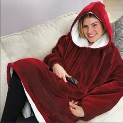 Huggle με Μανίκια και Κουκούλα Κουβέρτα Βελουτέ - Ruby Red