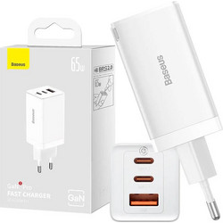 Baseus Φορτιστής Χωρίς Καλώδιο με Θύρα USB-A & 2 Θύρες USB-C 65W Power Delivery & Quick Charge 3.0 White