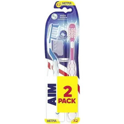 Aim White System Medium Οδοντόβουρτσες 2τμχ Μπλε Μωβ