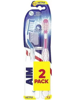 Aim White System Medium Οδοντόβουρτσες 2τμχ Μπλε Μωβ